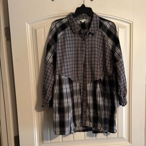 Cato Black and Gray Plaid Casual Button Down Shirts
